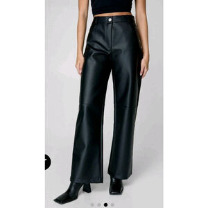 Nasty Gal Essentials Black Faux Leather Straight Leg Trouser Size 4 NWT $109